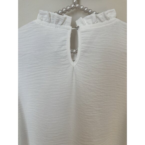 NWT Ott Brand Womens Size L Blouse Off White Long Sleeve Ruffle Trim - Picture 5 of 7